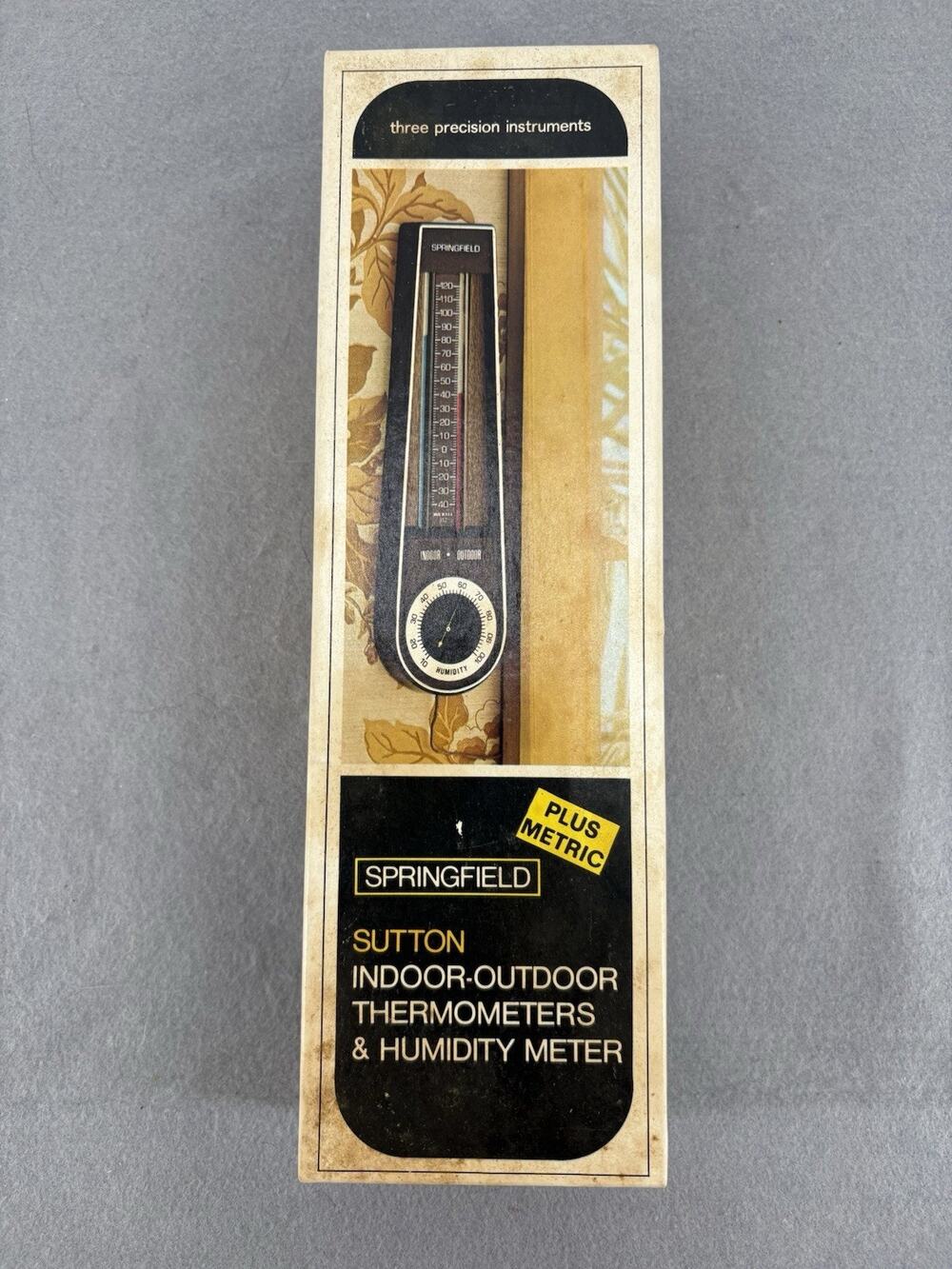 Vtg Springfield Sutton Indoor Outdoor Thermometer Humidity Meter Mid Century MCM